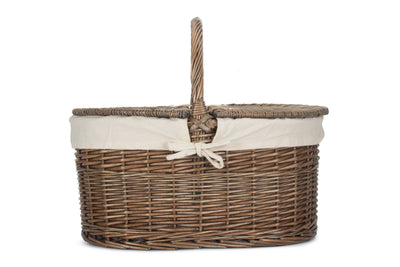 Deep Antique Wash Oval Picnic Basket White Side