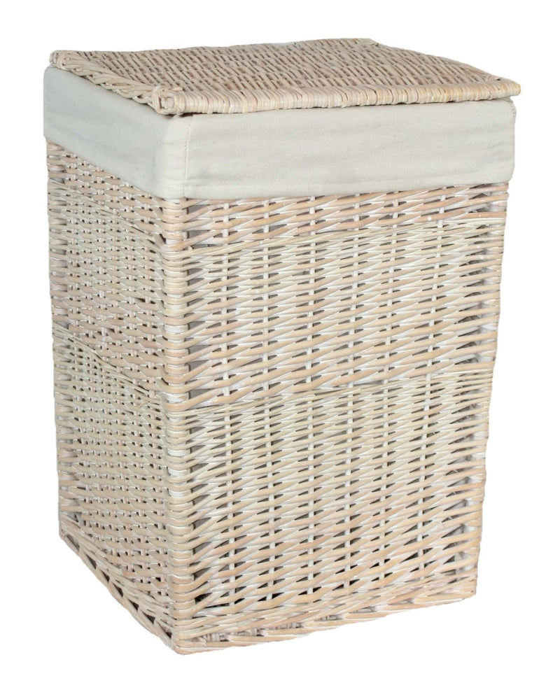 Square White Wash Laundry Hamper