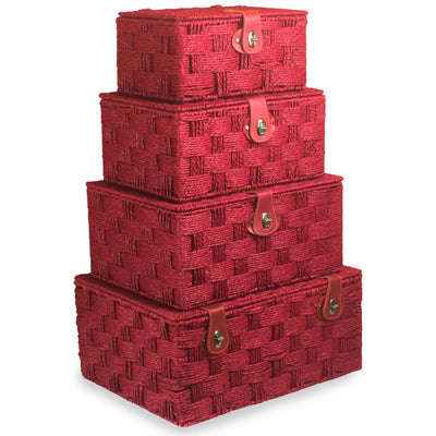 Paper Rope Hamper Red Stacked