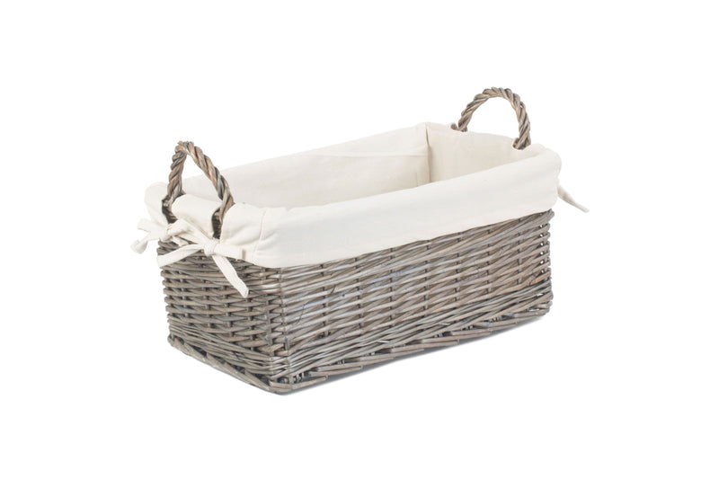 Antique Wash Shallow Lined Storage Basket