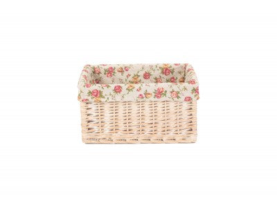 Garden Rose Lined White Wash Storage Basket