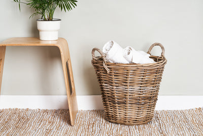 Round Grey Rattan Log Basket