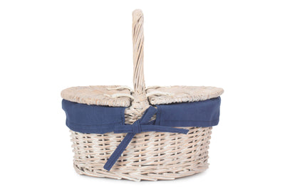 Child's White Wash Lidded Hamper Navy BBlue