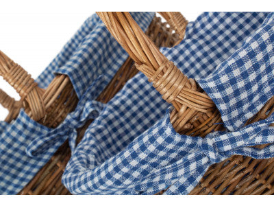 Country Oval Shopper with Blue & White Checked Lining Set of 2