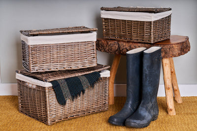 Antique Washed Wicker Storage Hamper