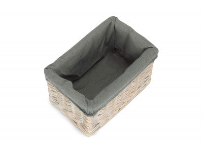 White Wash Storage Basket Set with Grey Sage Lining