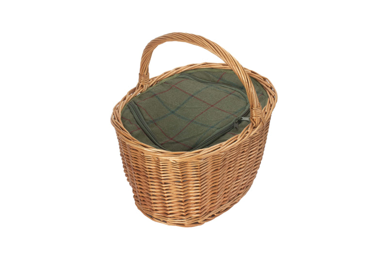 Oval Shopping Basket With Green Tweed Cooler Bag Top