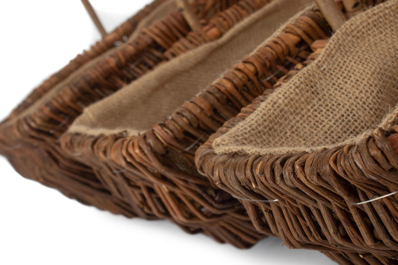 Rectangular Unpeeled Willow Garden Trug With Hessian Lining Close Detail