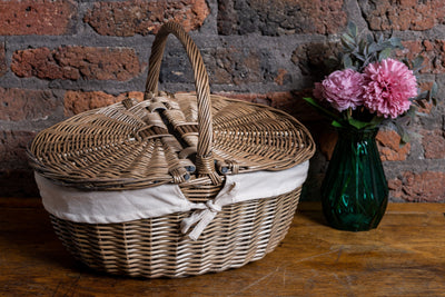 Antique Wash Finish Oval Picnic Basket White Example