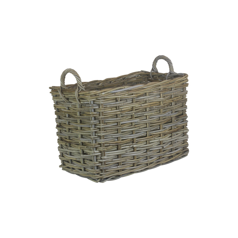 Rectangular Grey Rattan Hallway Log Basket