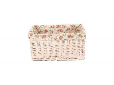 Garden Rose Lined White Wash Storage Basket