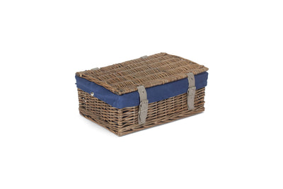 14 Inch Antique-Washed Empty Wicker Hamper Basket Blue Front