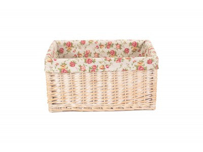 Garden Rose Lined White Wash Storage Basket