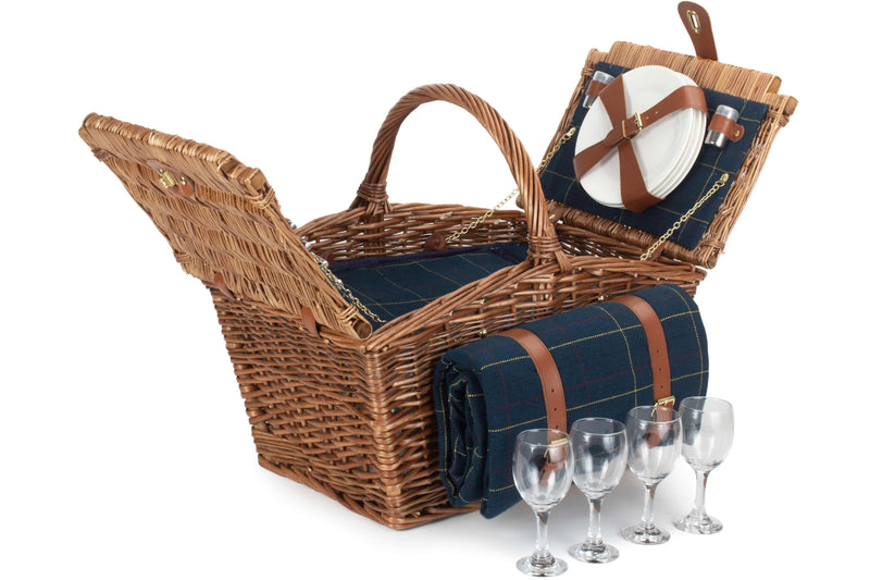 Elegant Tweed Fitted Hamper Blue Open