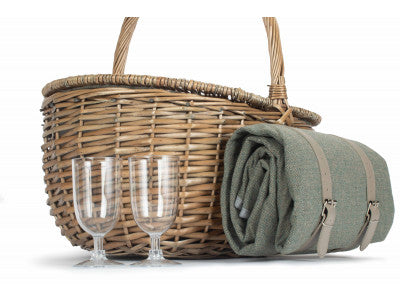 Oval 2 Person Grey Sage Tweed Fitted Hamper