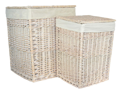 Square White Wash Laundry Hamper