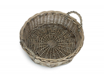 Round Antique Wash Wicker Planter with Handles