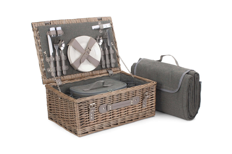 Grey Tweed Fitted Picnic Hamper Medium Open Front