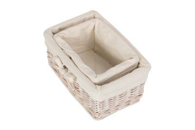 White Wash Finish Willow Tray With Lining Set 2 Interior