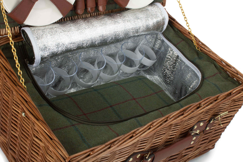 6 Person Green Tweed Classic Picnic Hamper Interior Detail