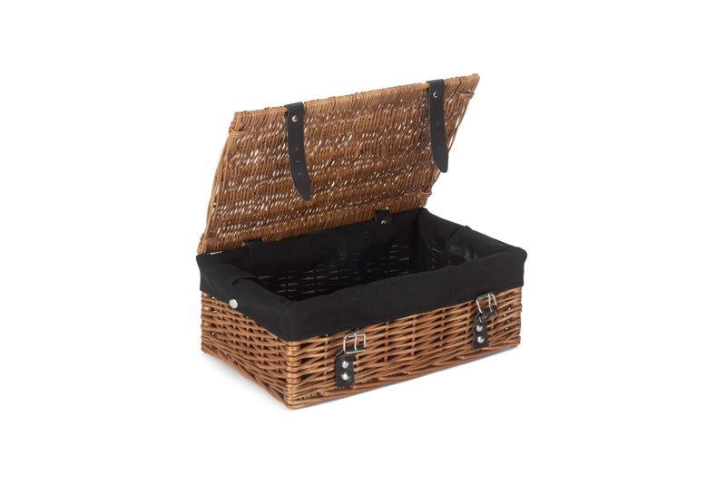 14 Inch Double-Steamed Empty Wicker Hamper Basket Black Open