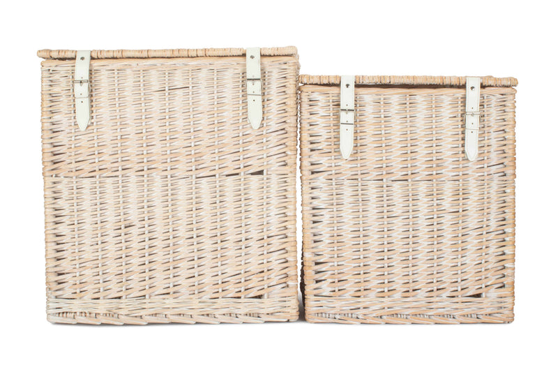 White Wash Vintner Storage Hamper Set of 2 Side By Side