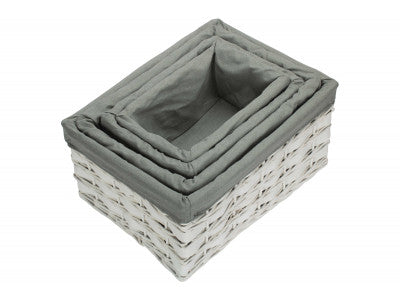 White Scandi Storage Baskets with Grey Sage Lining