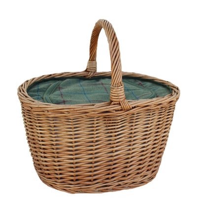 Oval Shopping Basket With Green Tweed Cooler Bag Alt