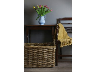 Rectangular Grey Rattan Hallway Log Basket