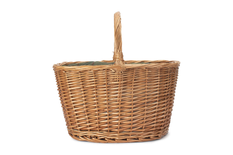 Oval Shopping Basket With Green Tweed Cooler Bag Side