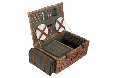 Green Fitted Tweed Hamper Large Open