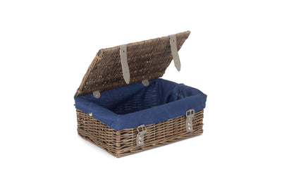 14 Inch Antique-Washed Empty Wicker Hamper Basket Blue Open