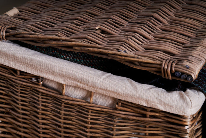 Antique Washed Wicker Storage Hamper