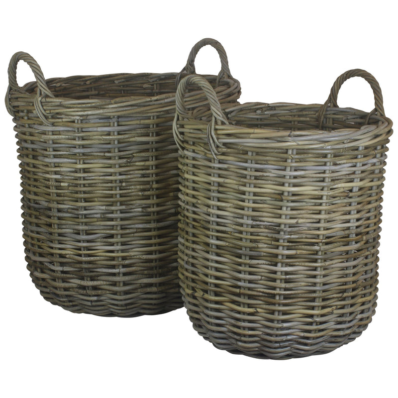 Tall Round Fireside Grey Rattan Log Basket