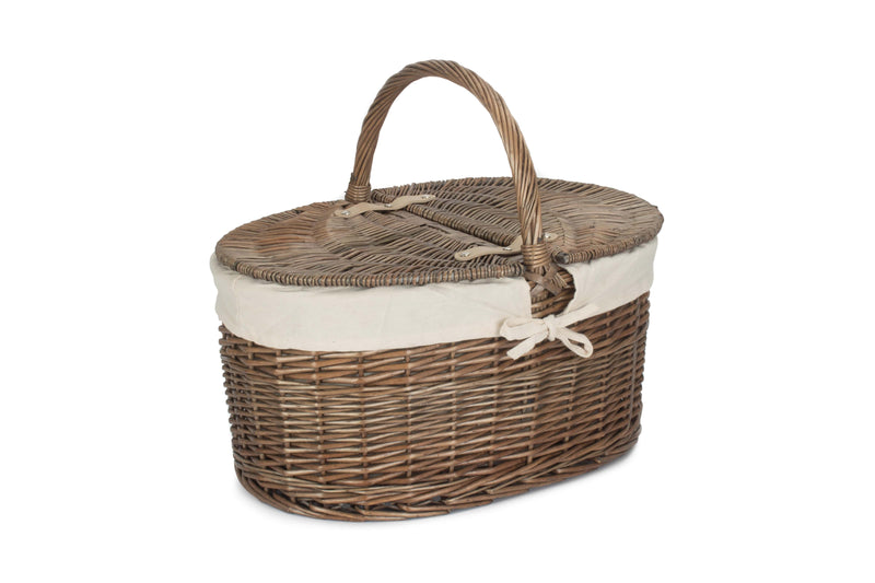 Deep Antique Wash Oval Picnic Basket White Side