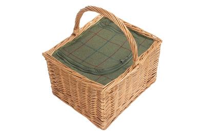 Deluxe Butcher's Basket With Green Tweed Cooler Bag Closed Top