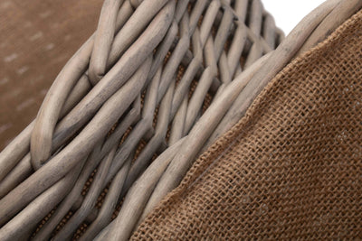 Round Lined Straight-Sided Wicker Log/ Storage Basket Hessian Detail