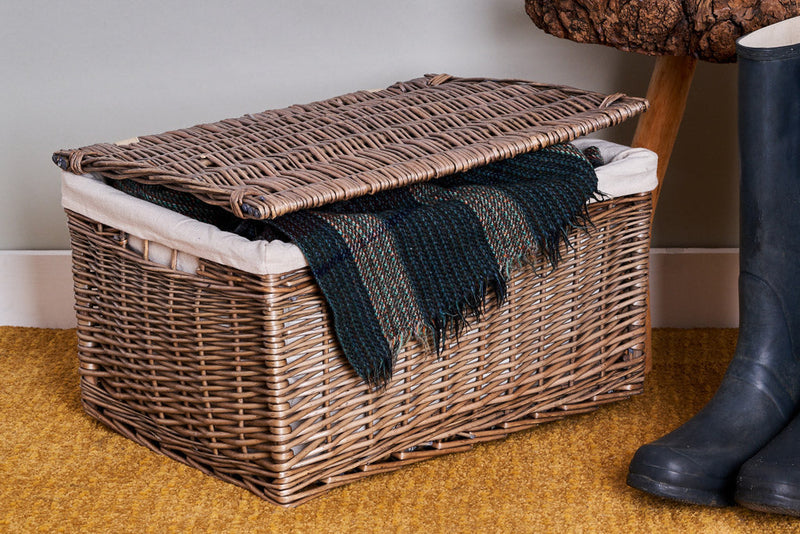 Antique Washed Wicker Storage Hamper