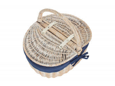 White Wash Finish Oval Picnic with Navy Blue Lining