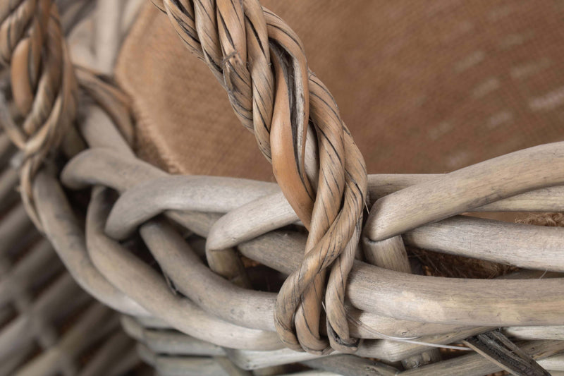 Round Lined Straight-Sided Wicker Log/ Storage Basket Close Detail