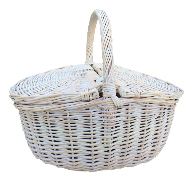 White Wash Finish Oval Picnic Basket None