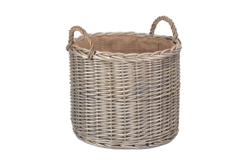 Round Lined Straight-Sided Wicker Log/ Storage Basket Large