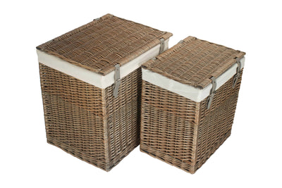 Boutique Antique Wash Storage Laundry Hamper With Lining Set of 2