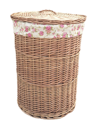 Light Steamed Round Linen Basket Small Front