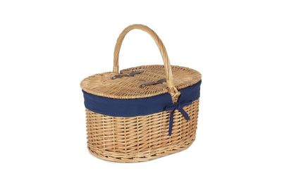 Light Steamed Oval Lidded Hamper Navy Blue