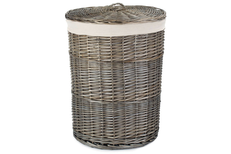 Antique Wash Round Linen Basket Large With Lid