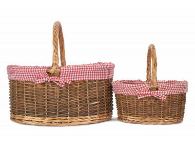 Country Oval Shopper with Red & White Checked Lining Set of 2