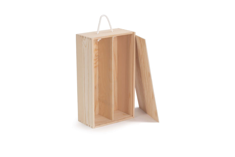 Two Bottle Sliding Lid Wooden Box Front