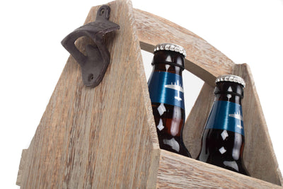 Oak Effect Bottle Carrier With Opener Close Detail Opener