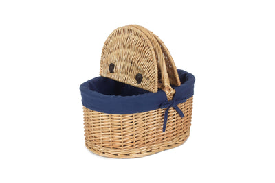 Light Steamed Oval Lidded Hamper Blue Detail